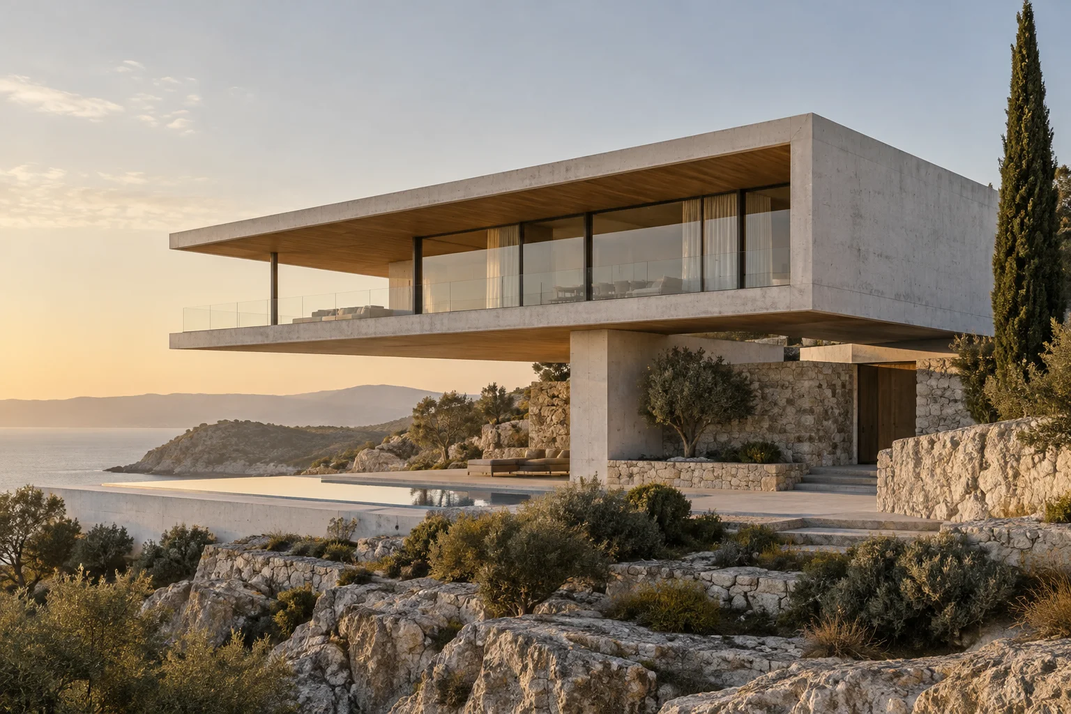 Casa Sol, a concrete residence overlooking the Mediterranean landscape